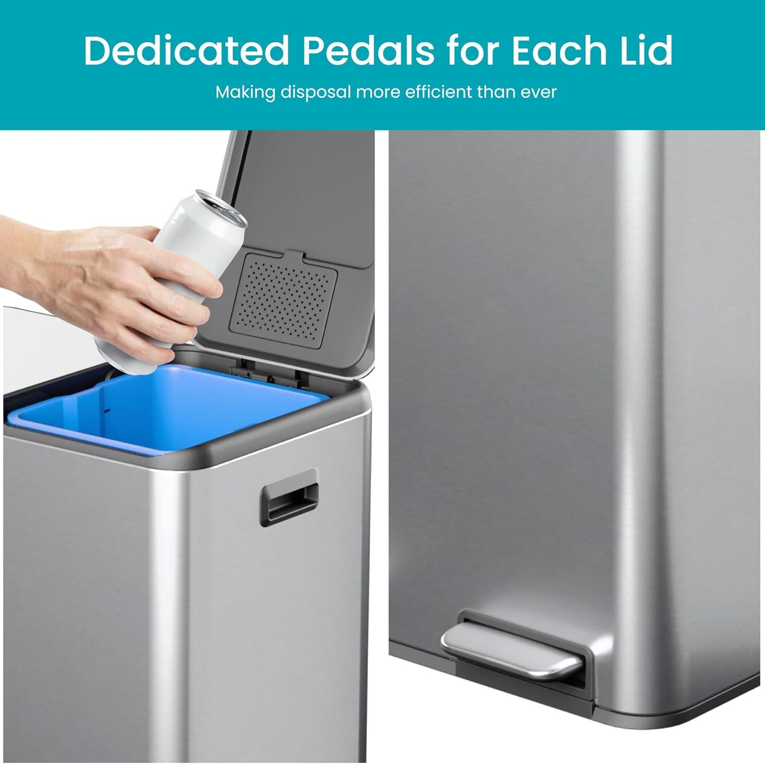 Home Zone Living Home Zone Living 15.8 Gallon Kitchen Trash Can With Dual Removable Liners For Recycling And Trash, Stainless Steel