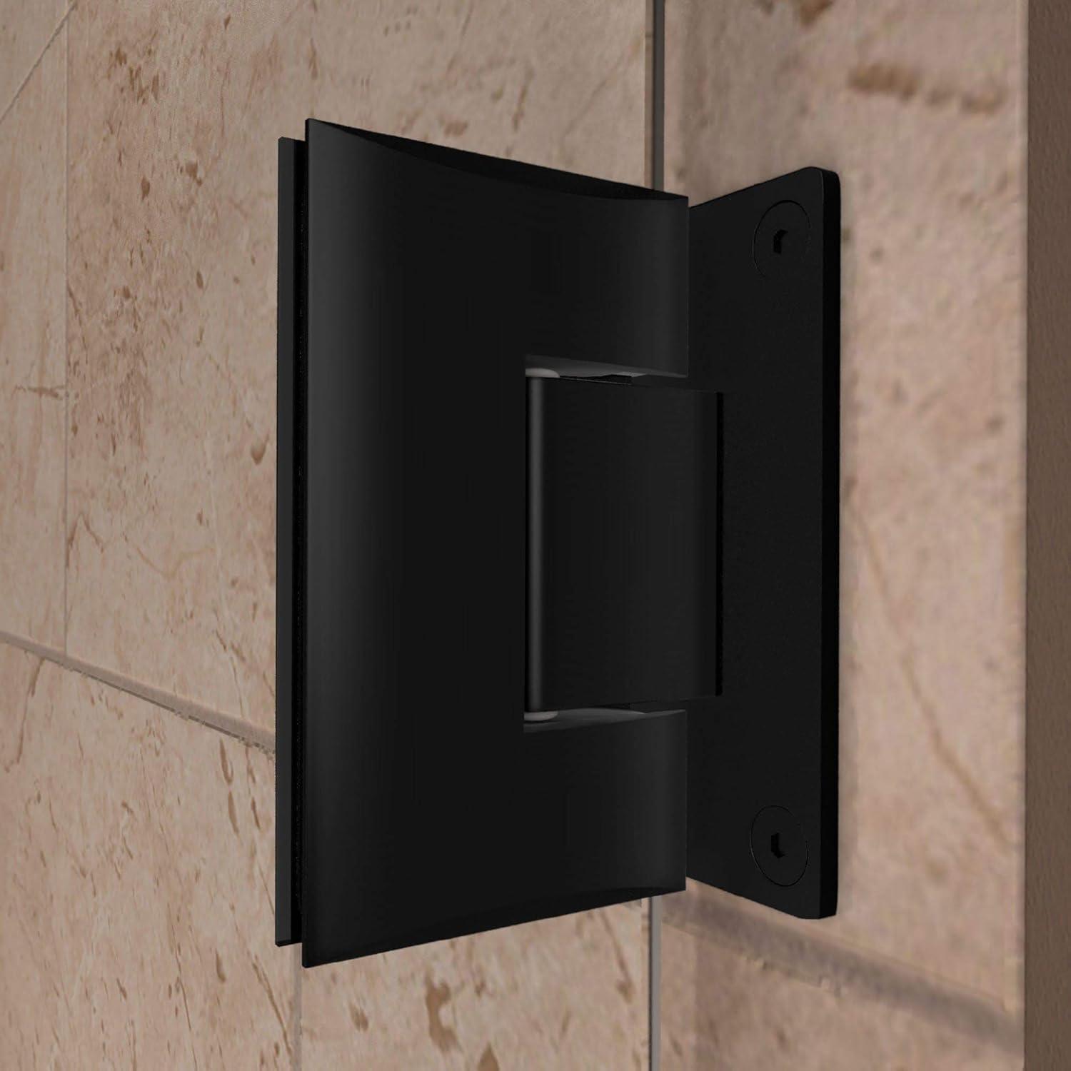 Unidoor Frameless Hinged Shower Door with Clear Glass and Black Hardware