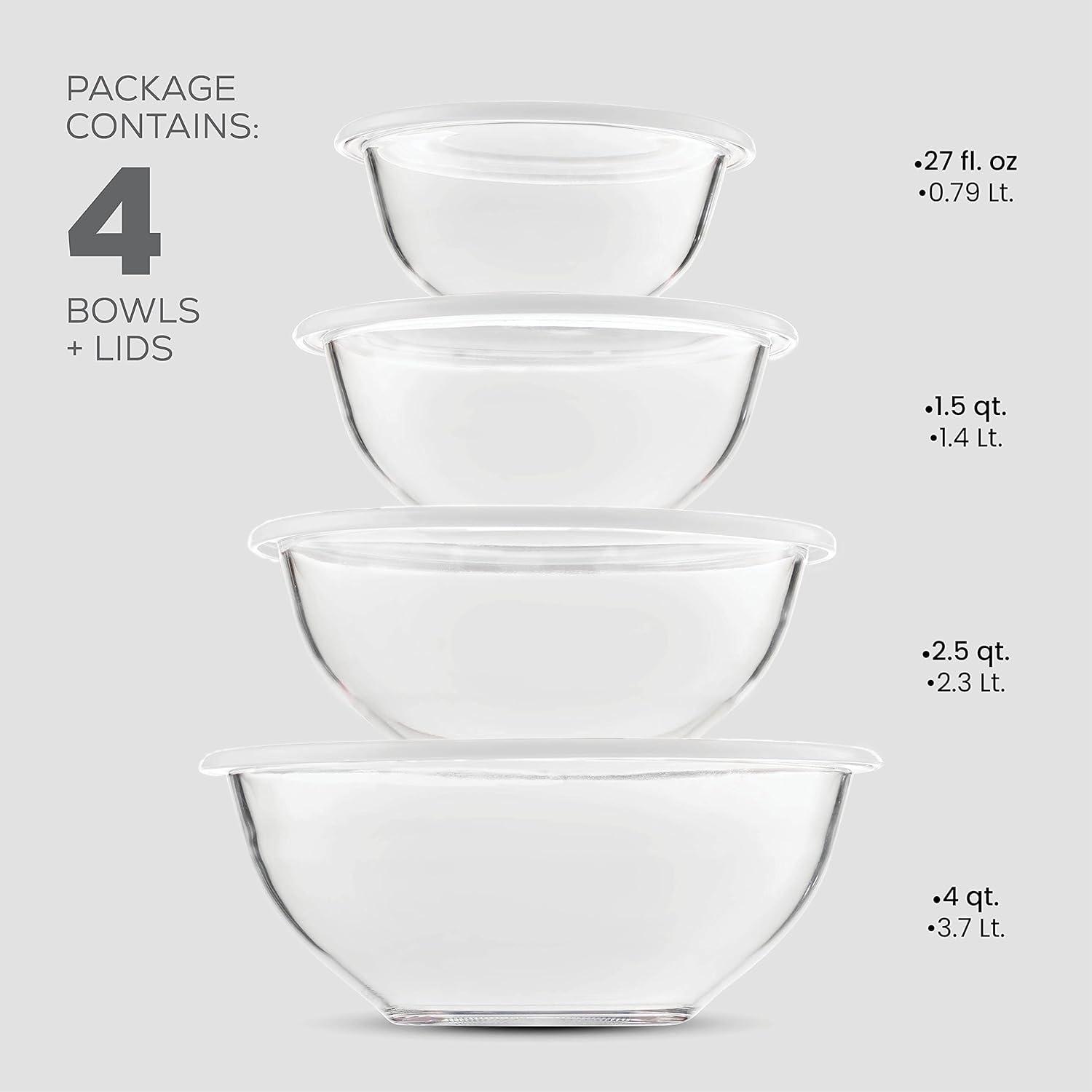 Classic Glass Mixing Bowl Set with Lids, 1.5-4 Quarts