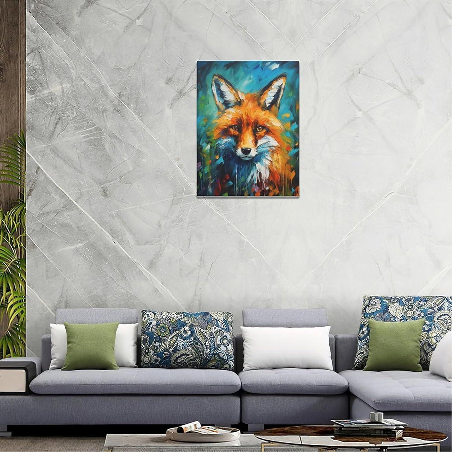 ARISTURING Fox Decor Wall Art Banksy Fox Pictures Wall Decor Canvas Prints Framed Artwork Paintings Poster Fox Gifts Decorations for Home Kitchen Bedroom Living Room Bathroom Office  12x16 in