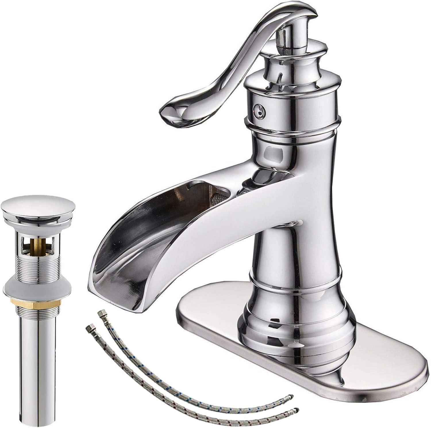 Chrome Single Handle Waterfall Bathroom Faucet with Pop-Up Drain