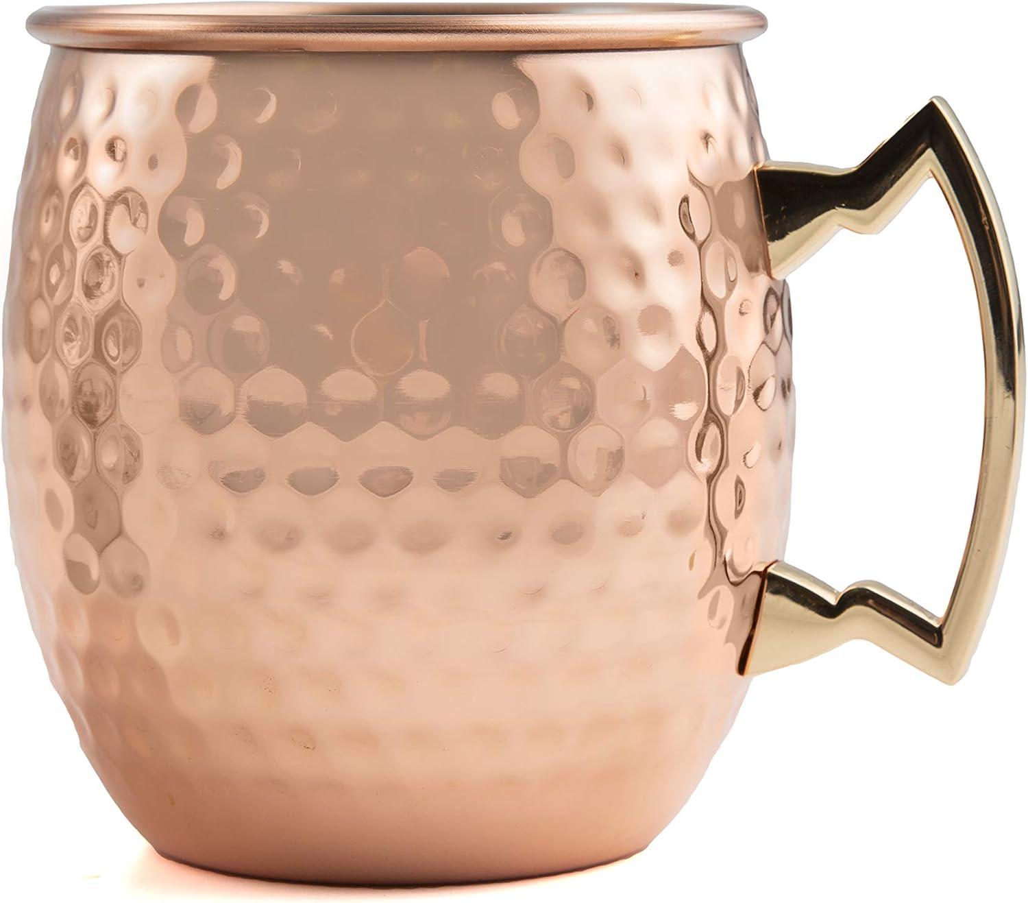 Hammered Copper Moscow Mule Mugs with Gold Handles, Set of 4