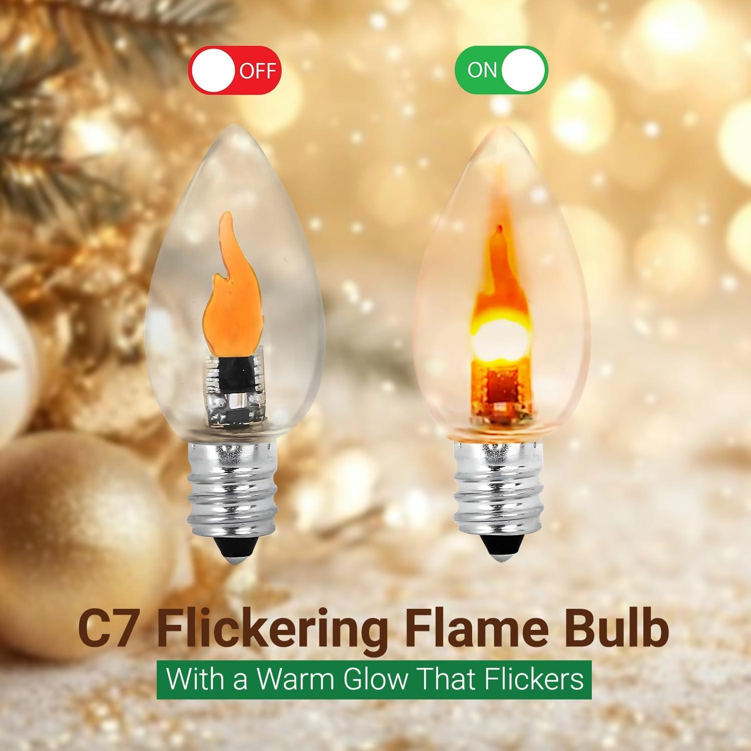 Tupkee LED Flickering Flame Bulb  C7, E12 Base, 0.06 Watt, Flicker Flame LED Bulb with a Warm Glow That Flickers and Dances Up and Down - for Halloween, Christmas Candolier Window Candle - 2/Pkg