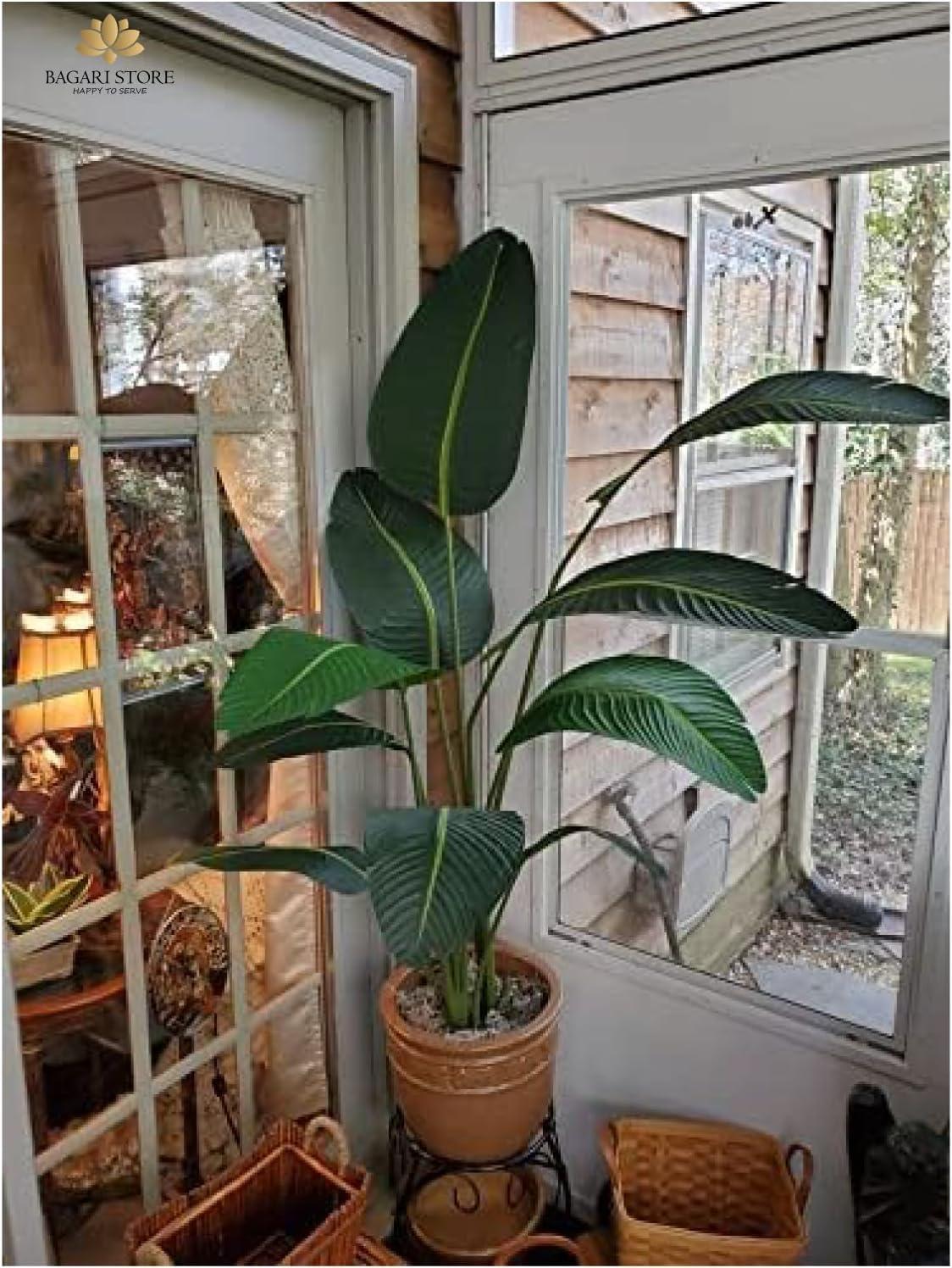 Bagari One 5 Foot Artificial Silk Bird of Paradise Palm Tree Potted Plant