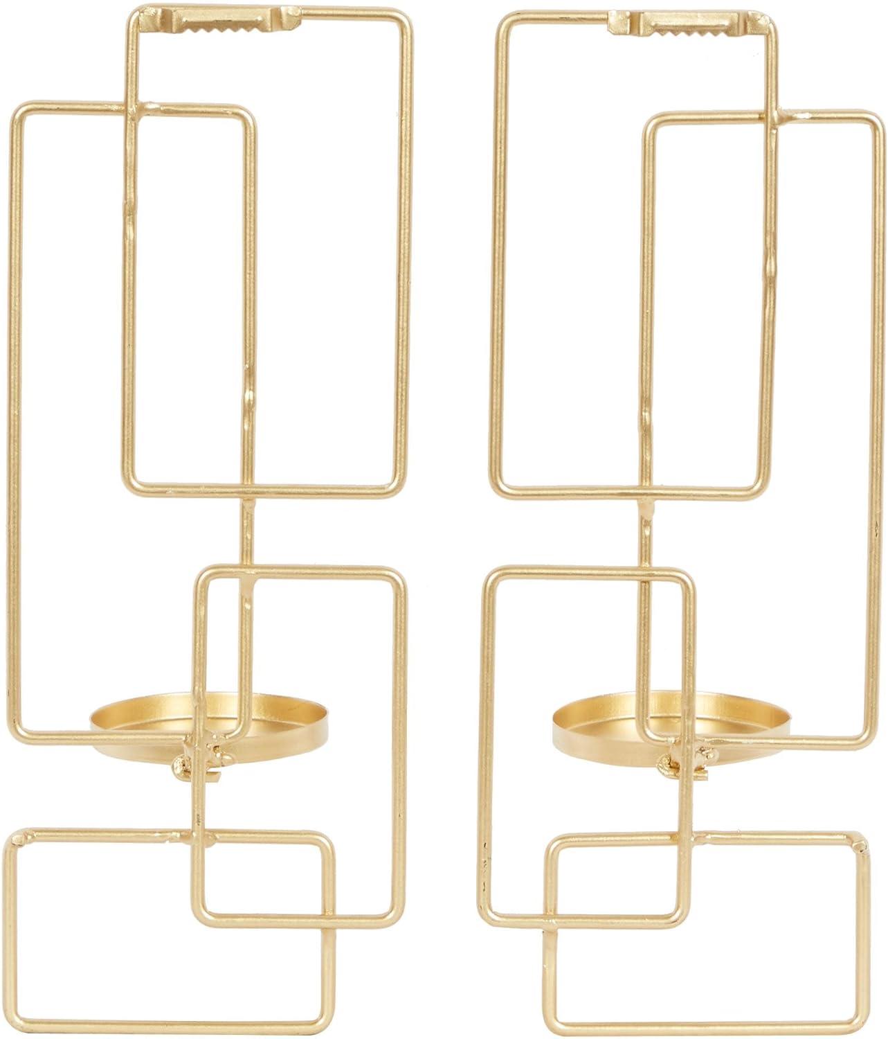 Gold Geometric Metal Taper Candle Wall Sconce Set