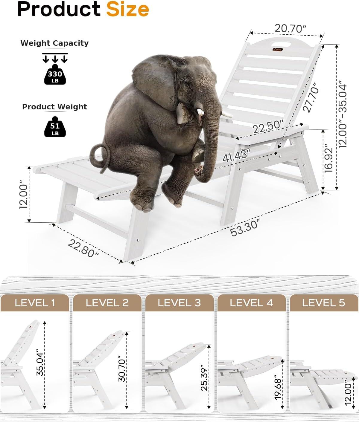 White Polywood Adjustable 5-Position Outdoor Chaise Lounge Chair