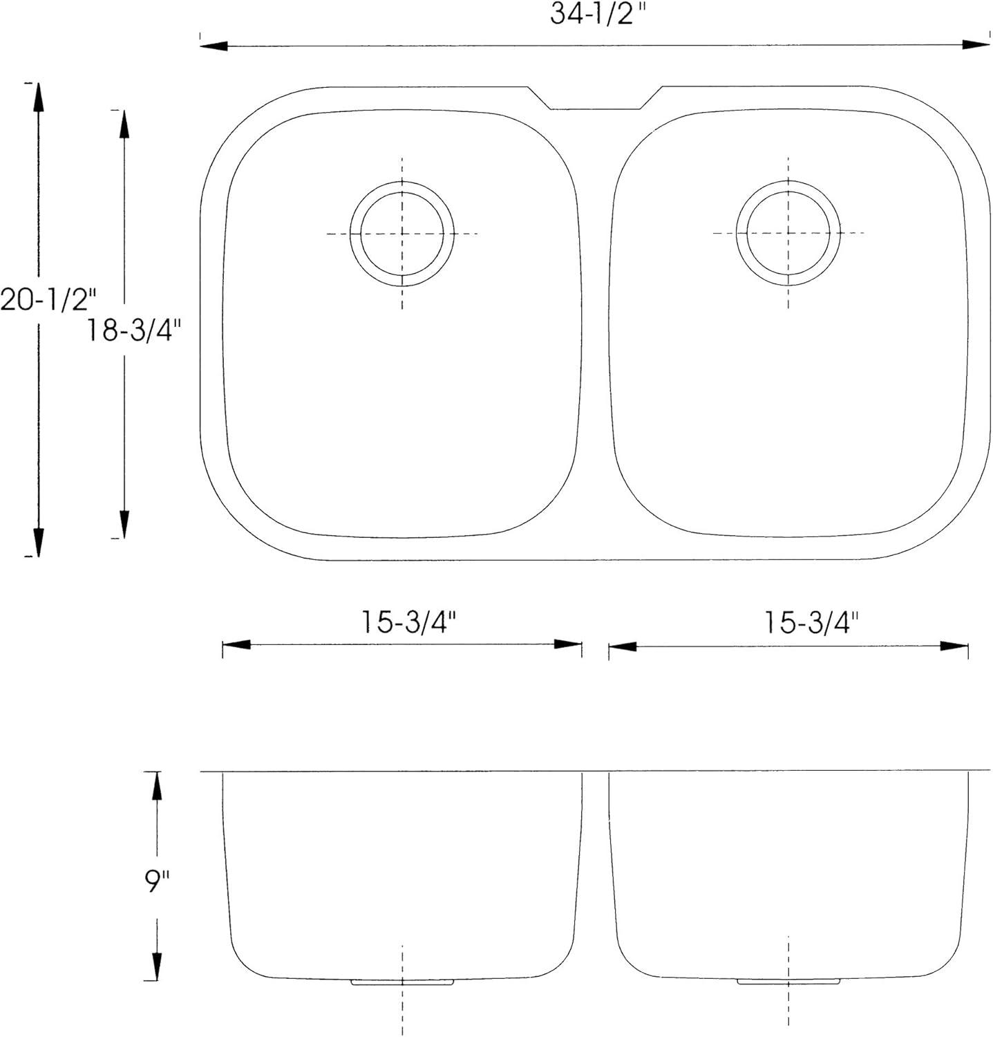 Stainless Steel Undermount Double Bowl Kitchen Sink, 35-inch