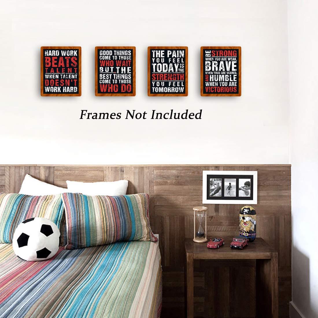 HPNIUB Inspirational Quotes Art Prints, Set of 4 (8”X10”), Chalkboard Motivational GYM Wall Art Poster, Hard Work Painting Be Strong Be Brave Wall Art for Classroom Kids Teens Bedroom Office, No Frame