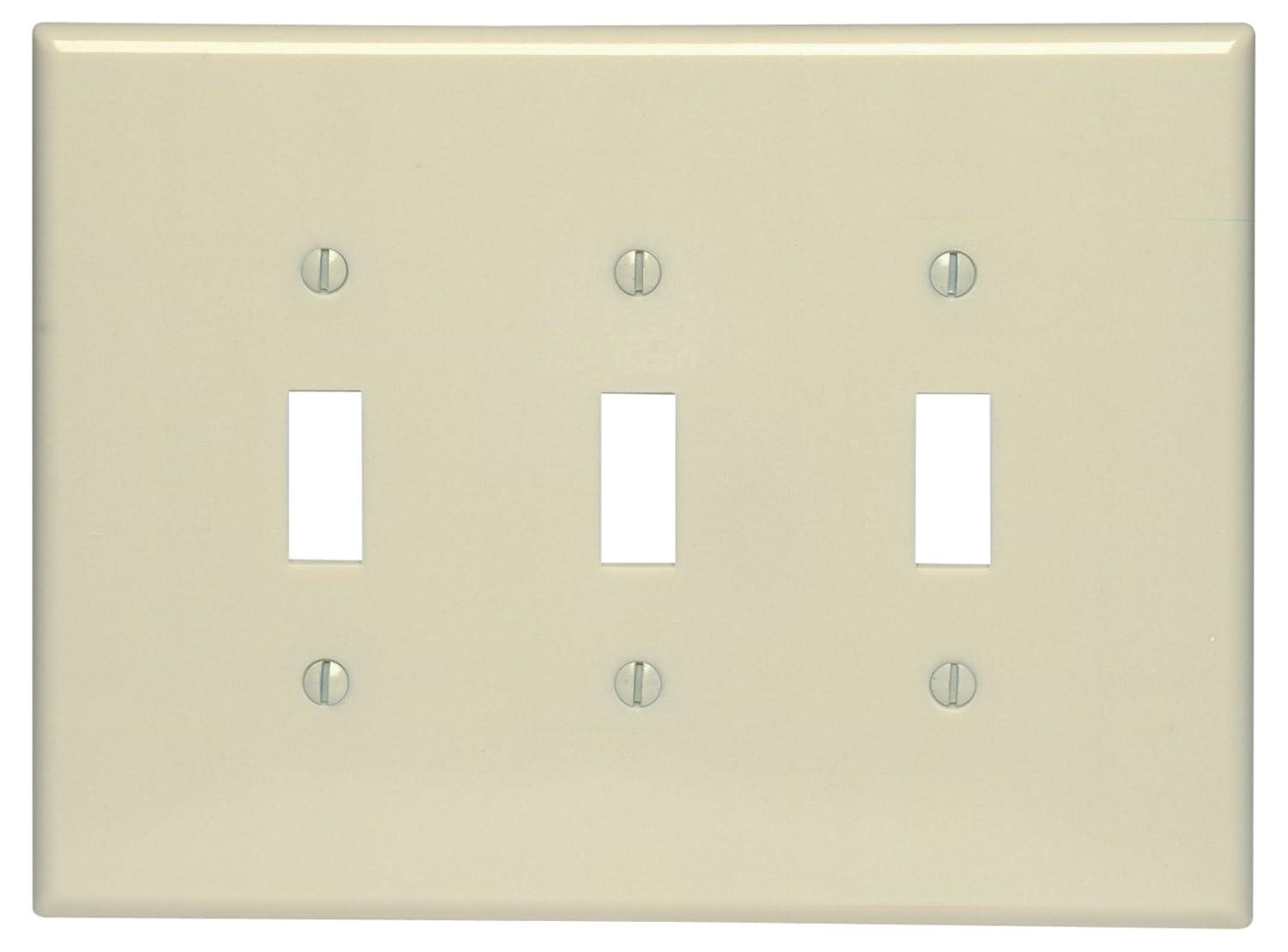 Leviton 86111 3-Gang Toggle Device Switch Wallplate, Oversized, Thermoset, Device Mount, Ivory