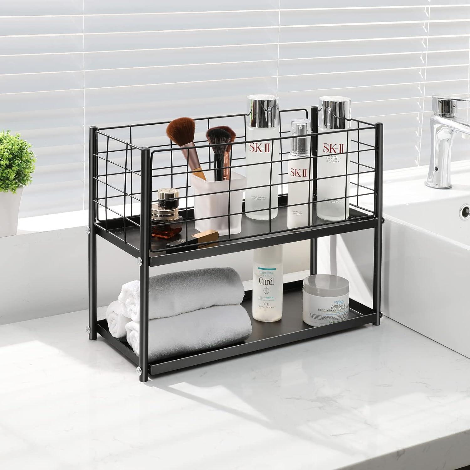 KINGRACK 4-Tier Slim Rolling Cart,Metal Utility Cart,Slide Out Storage Cart with Wooden Tabletop and Mesh Baskets for Narrow Space on Kitchen Bathroom Laundry Room Bedroom Apartments Dormitory, Black