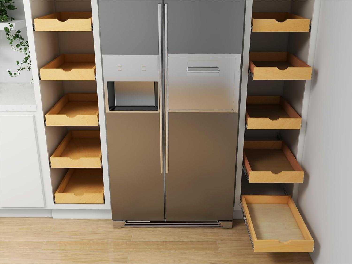 14'' Width Roll out Drawer Roll Out Tray Wood Pull Out Tray Kitchen Cabinet Organizer, Pull-Out Shelf, Include Side Mount Sliders Rear Brackets Wood Sapcer (Fits For RTA Cabinet B18 and Pantry 18)