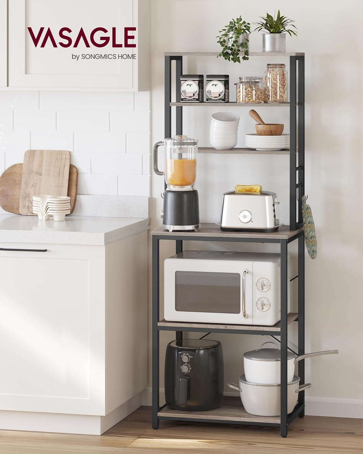 Greige and Black Adjustable 6-Tier Kitchen Etagere Shelf