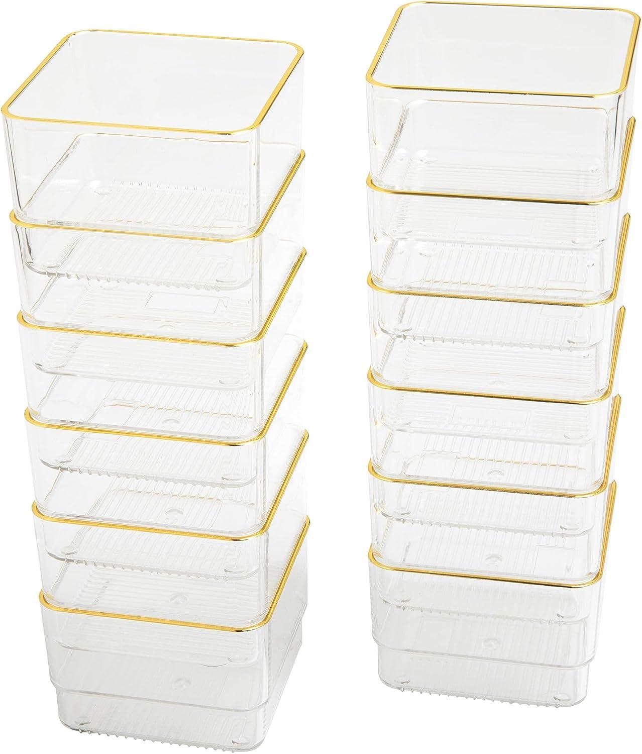 Thomas Martha Stewart Plastic Stackable Office Desk Drawer Organizers with Metallic Trim, 3" x 3"