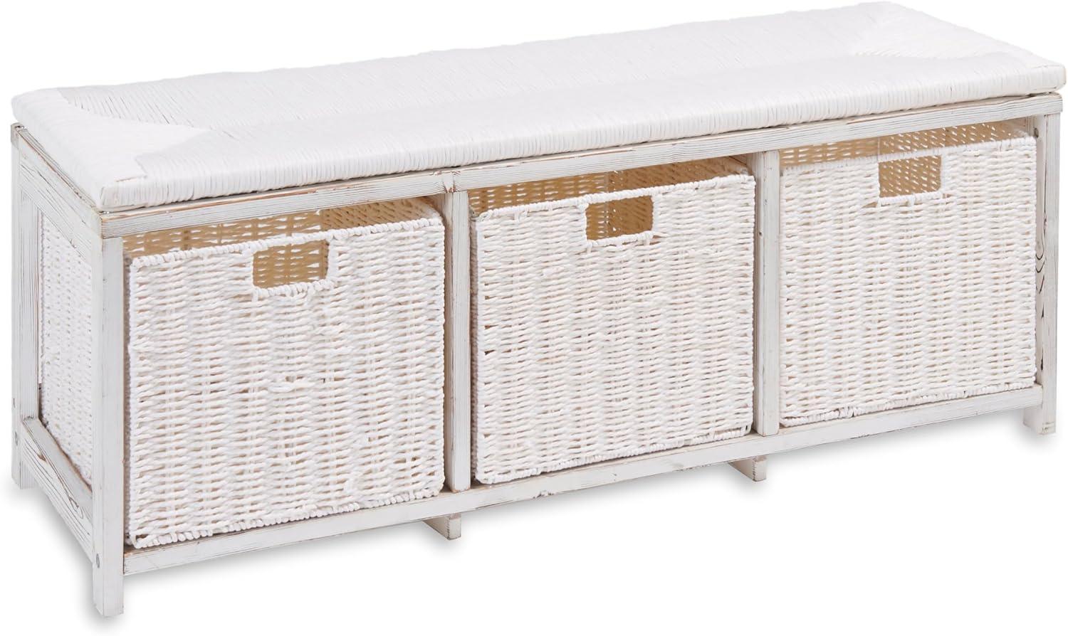 Kid''s Storage Bench With Woven Top And Baskets
