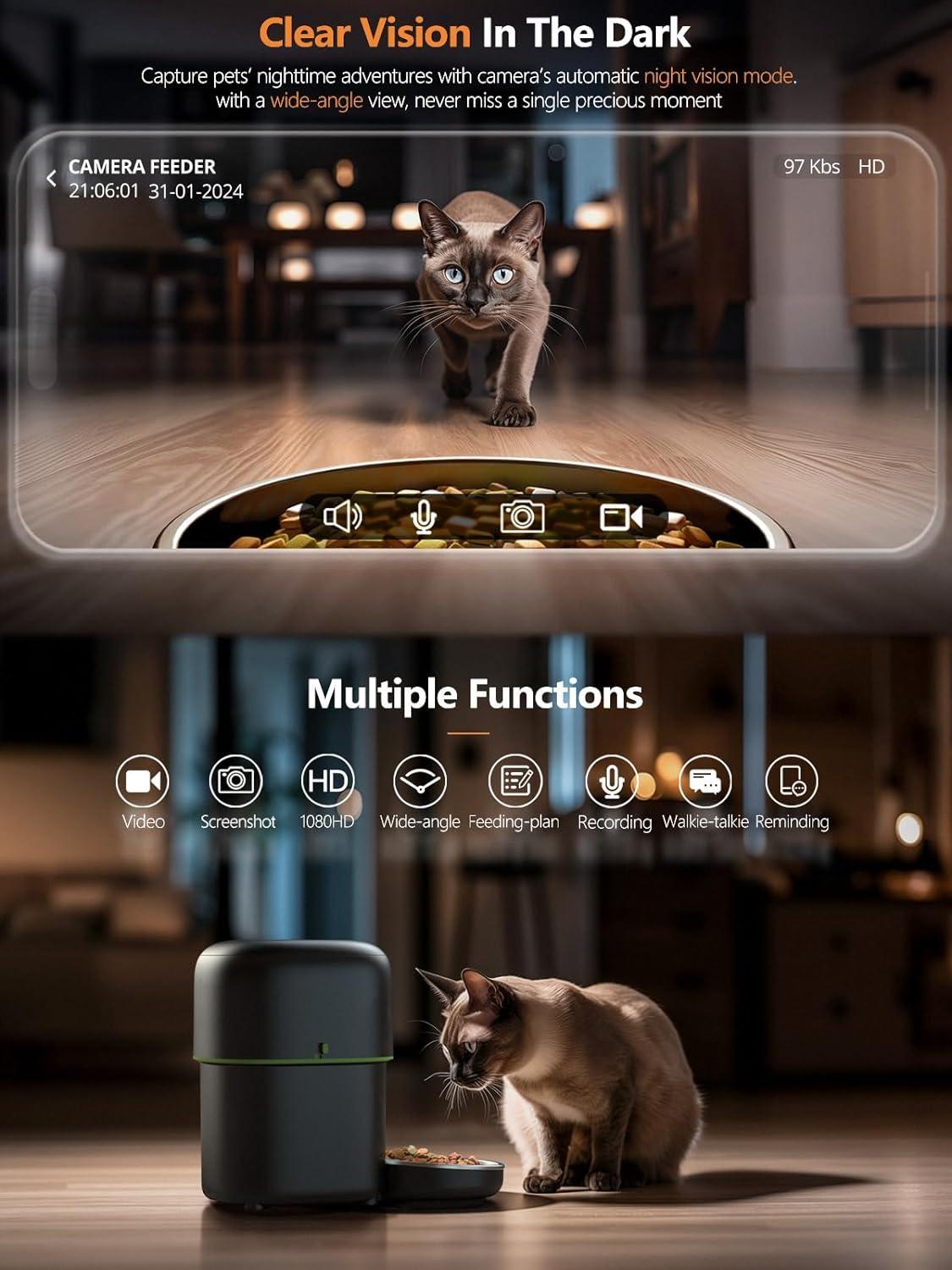 Yuposl 5G WiFi Automatic Cat Feeders Easy to Use - 2L/4L Cat Food Dispenser, Automatic Timed Cat Feeder with Dual-Band WiFi APP Control for Remote Feeding, Easy to Clean Also for Dogs C9