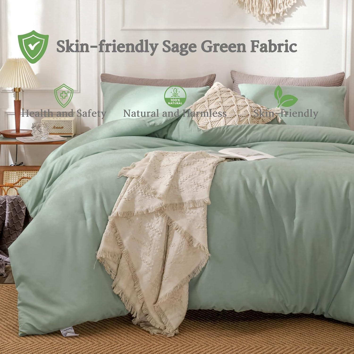 SPRINDAY Queen Comforter Set For Adult, 3 Piece Sage Green Comforter Sets & Bedding For All Season