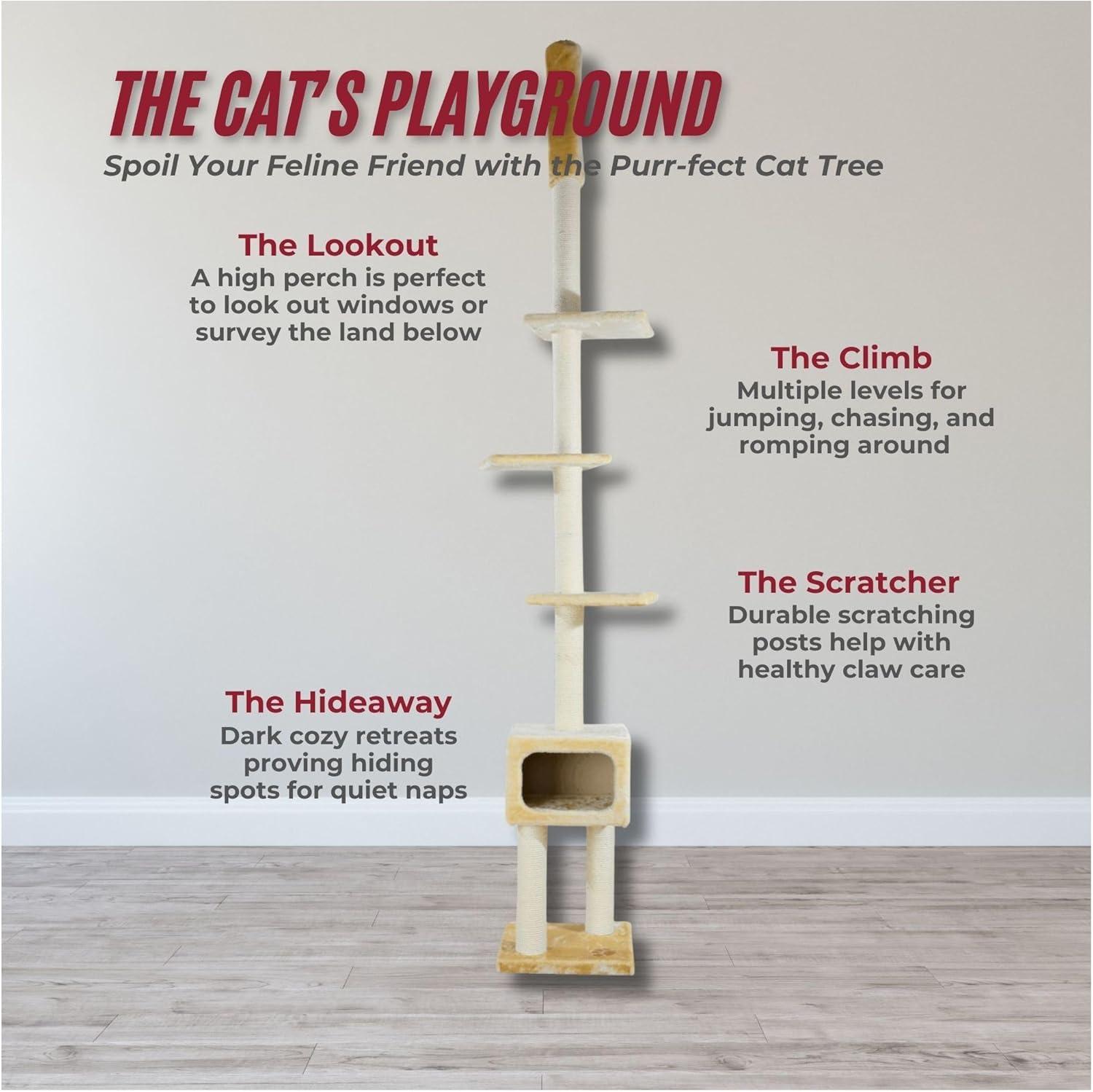 TRIXIE Santander Plush & Sisal Adjustable 96"-108" Cat Tower with Scratching Posts, Condo