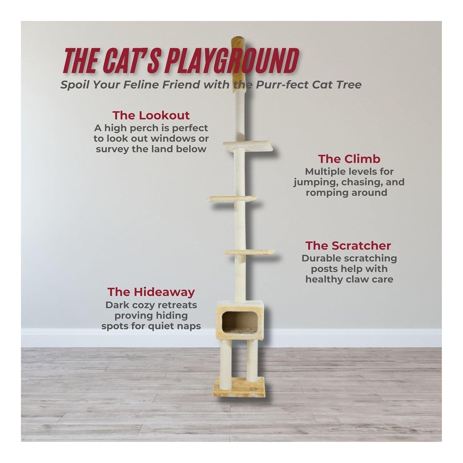 TRIXIE Santander Plush & Sisal Adjustable 96"-108" Cat Tower with Scratching Posts, Condo