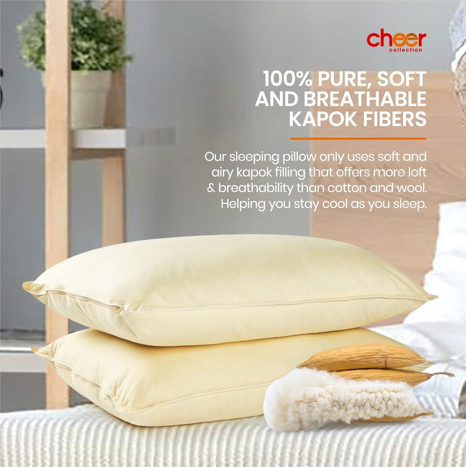 Cheer Collection Set of 2 Organic Kapok Bed Pillows with Breathable Cotton Shell - Yellow