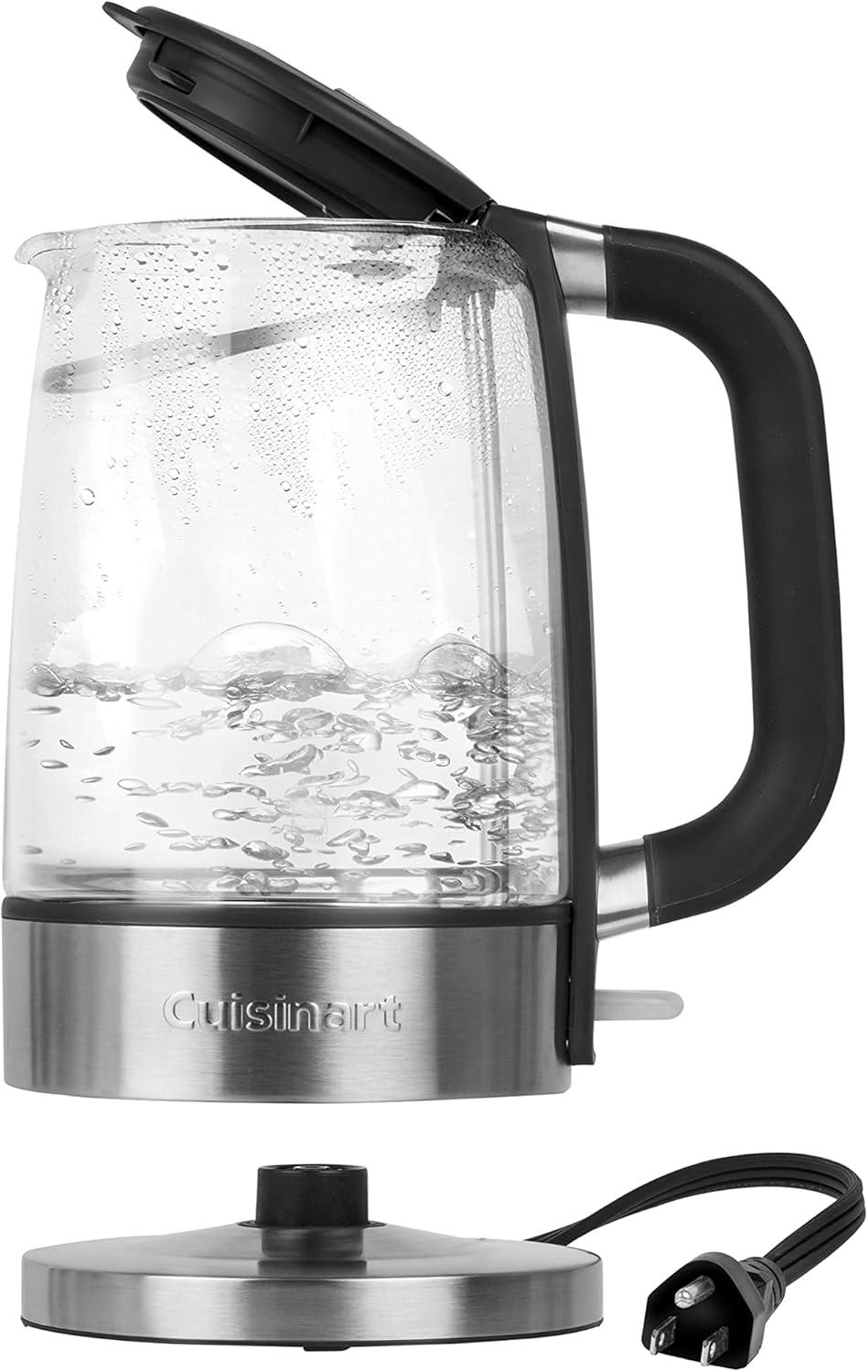 Cuisinart 1.7L Cordless Glass Electric Kettle Stainless Steel - GK-17N: Water Boiler, Blue Light, 1500W, 3-Year Warranty