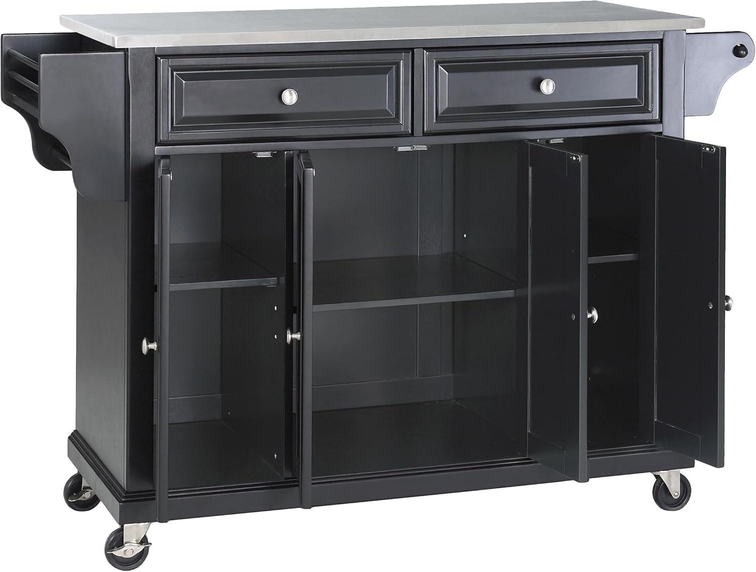 Crosley Furniture Wood/Stainless Steel Kitchen Cart in Black and Silver
