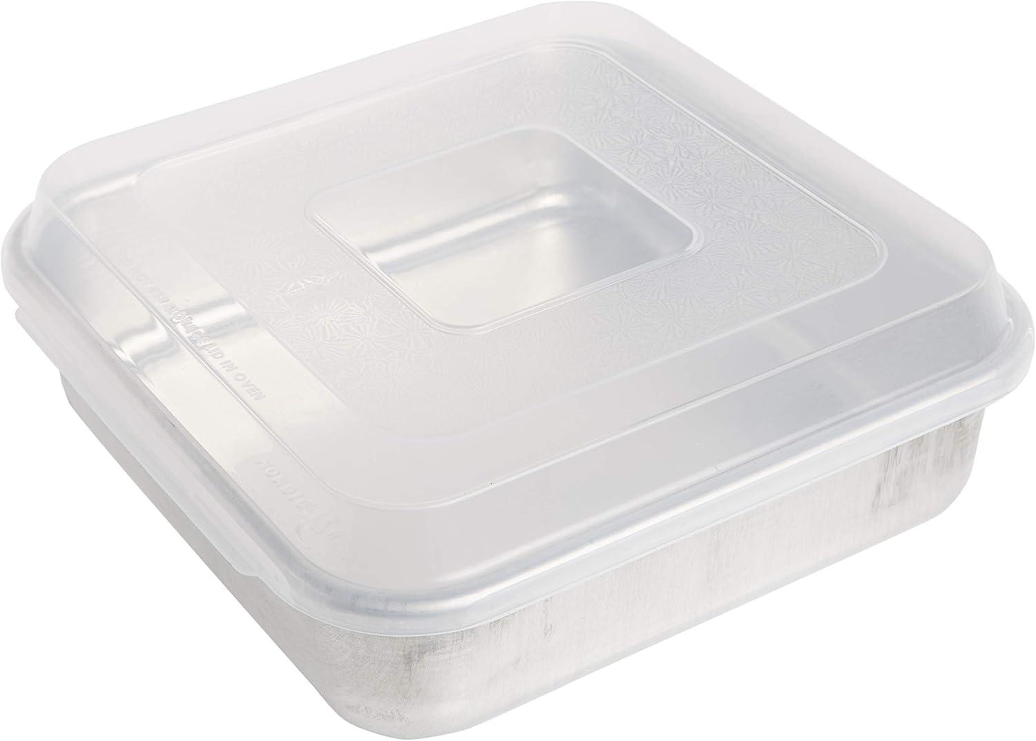 9-Inch Aluminum Square Cake Pan with Clear Lid