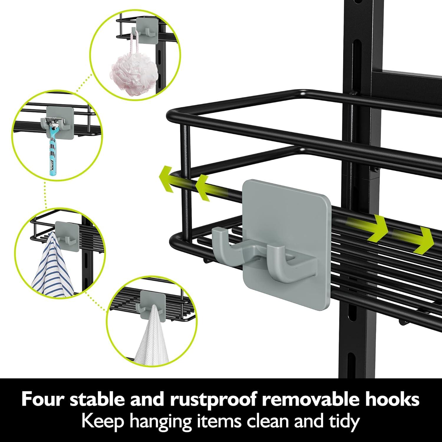 Black Metal Over the Door Adjustable 5-Tier Shower Caddy