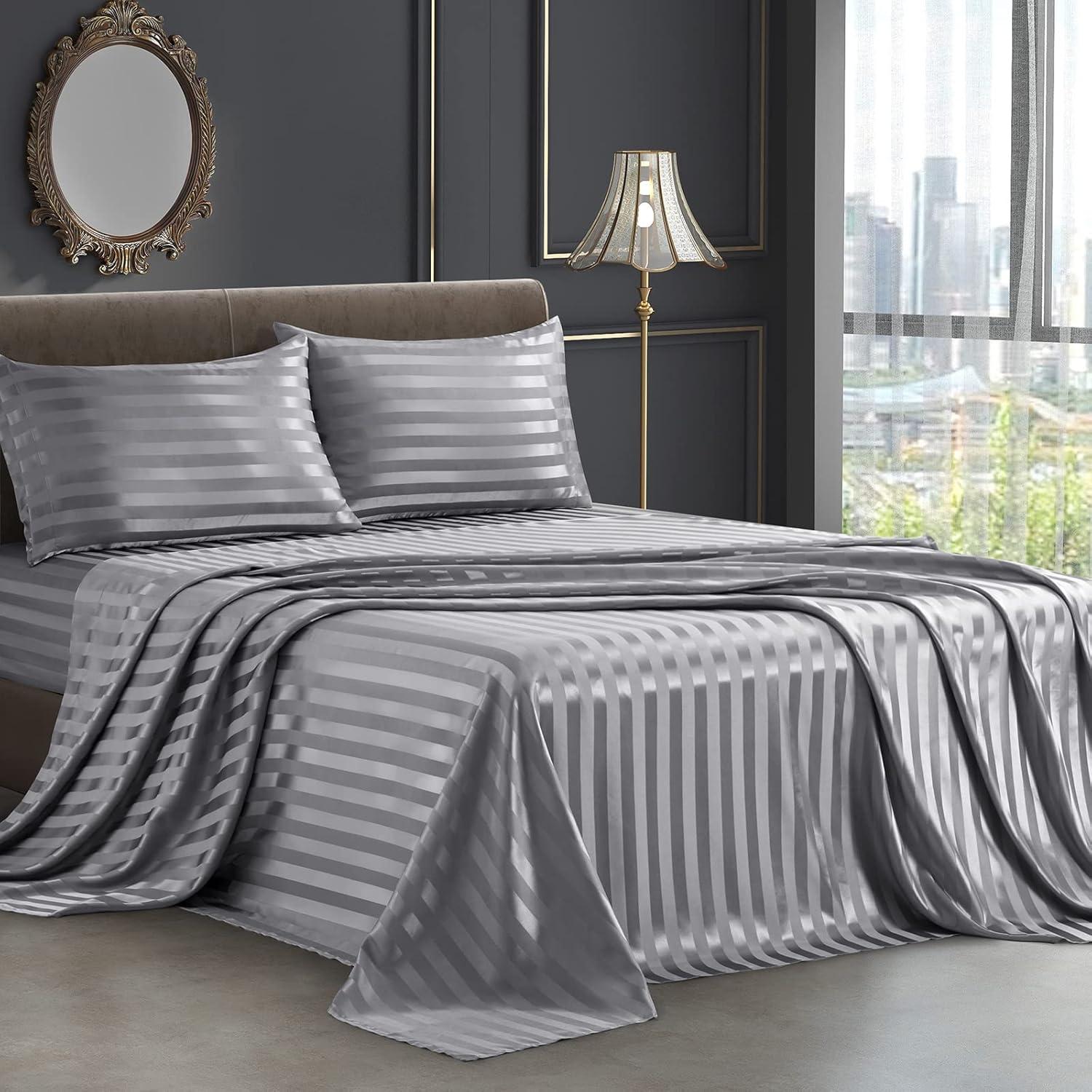 Soft Grey Satin Queen Deep Pocket Sheet Set