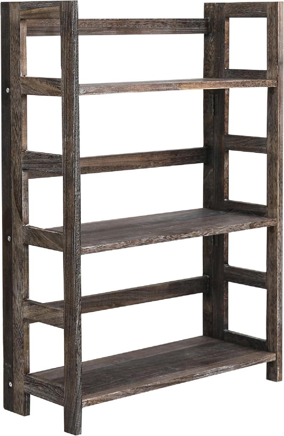 Proman Product Hickory 4 Layers Folding Bookshelf, Paulownia Wood, Walnut Color
