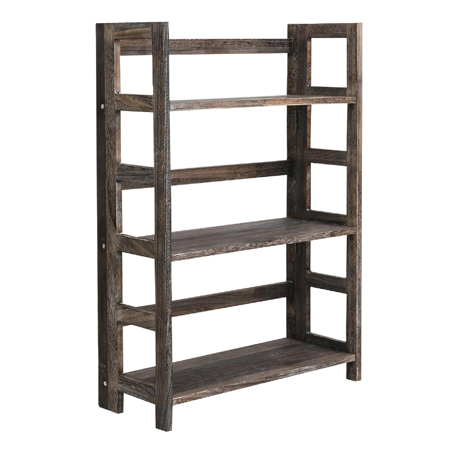 Proman Product Hickory 4 Layers Folding Bookshelf, Paulownia Wood, Walnut Color