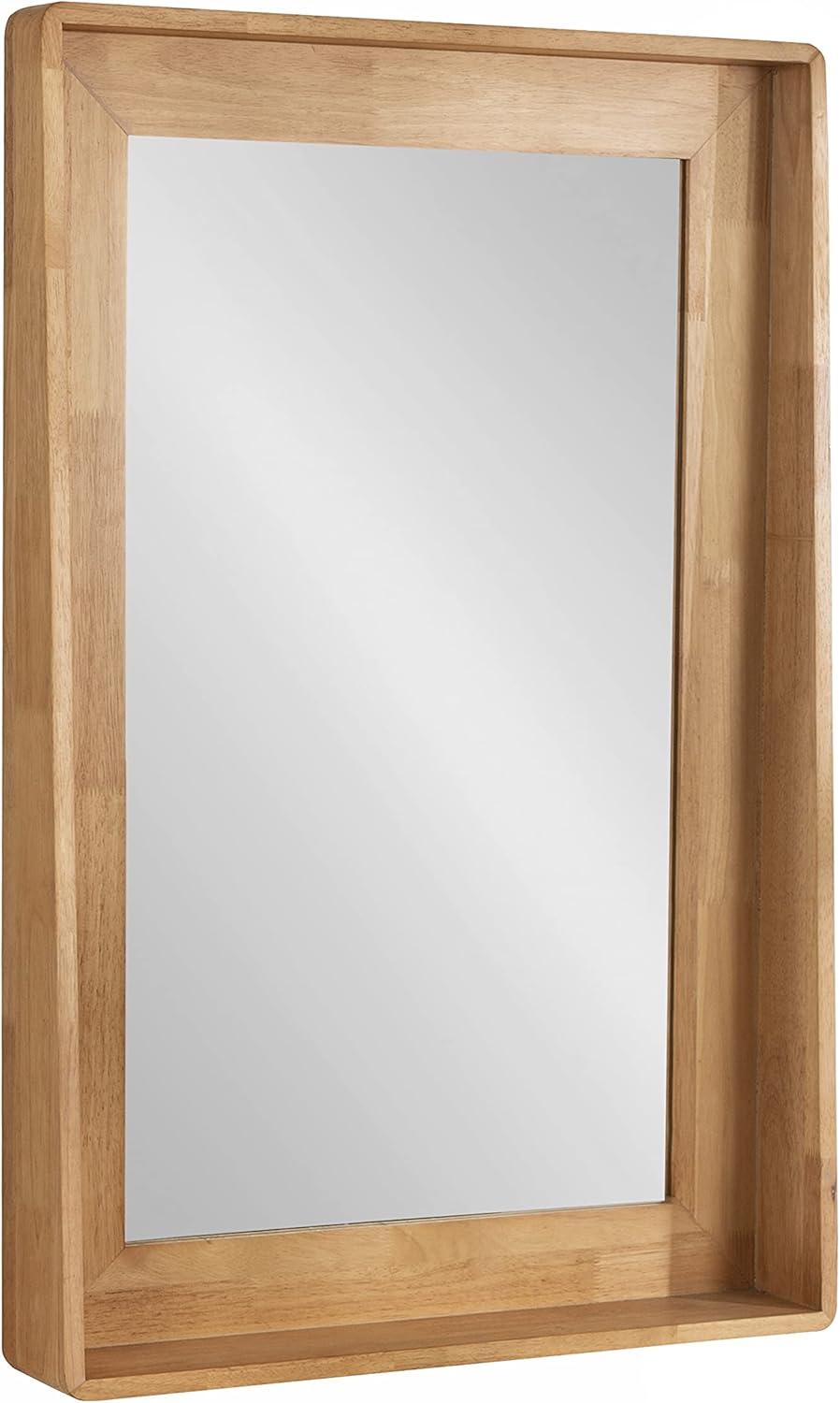 Natural Wood Rectangular Vanity Mirror with Shelf