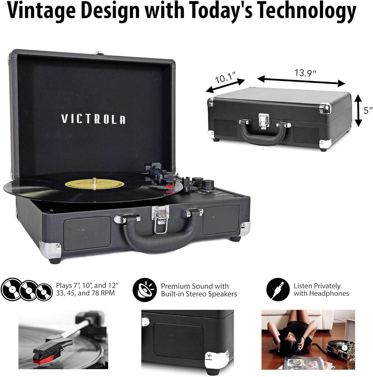 Victrola Bluetooth Portable Suitcase Record Player with 3-Speed Turntable - Blue Coral