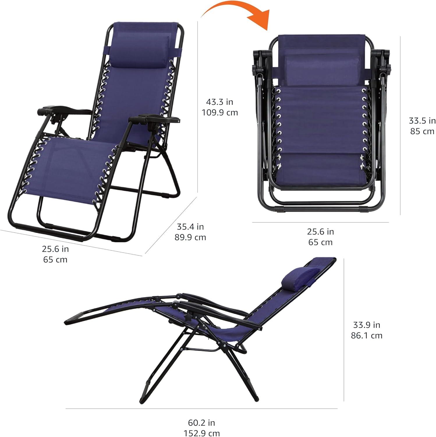 Navy Blue Adjustable Zero Gravity Outdoor Lounger with Cushions