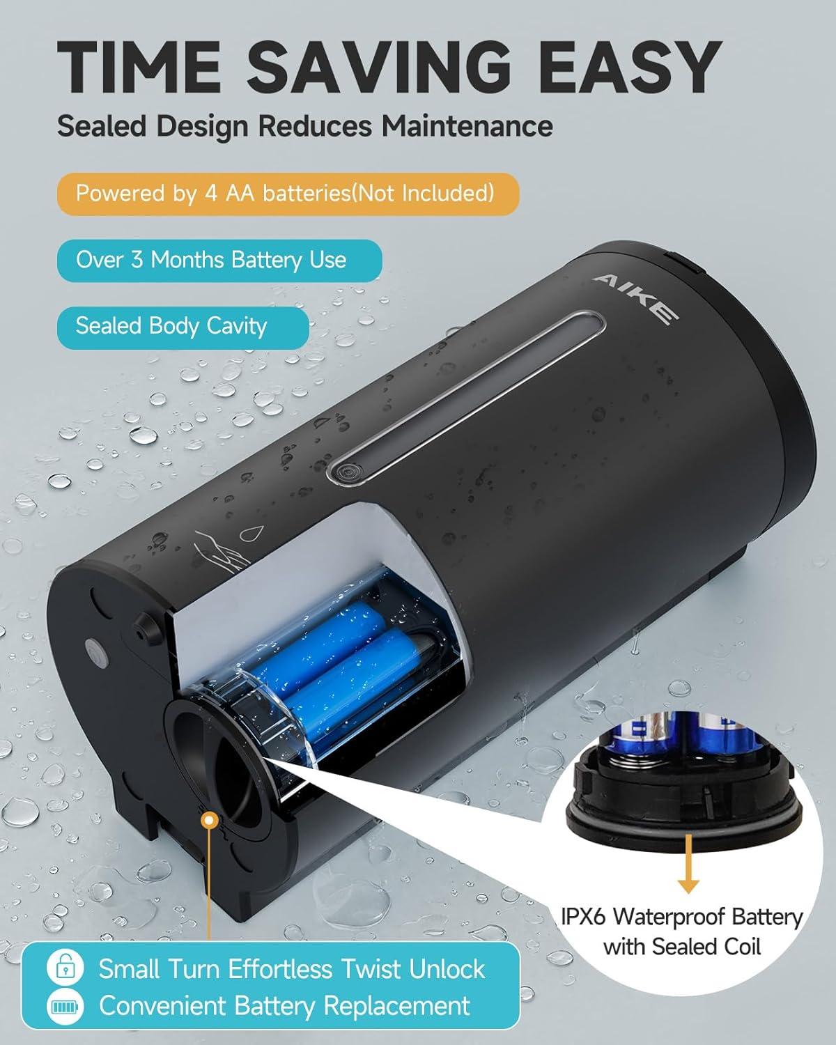 AIKE Automatic Wall Mount Liquid Soap Dispenser, Commercial Stainless Steel with 25oz Large Capacity Save Time Effort and Cost,Model AK1205(Matte Black)