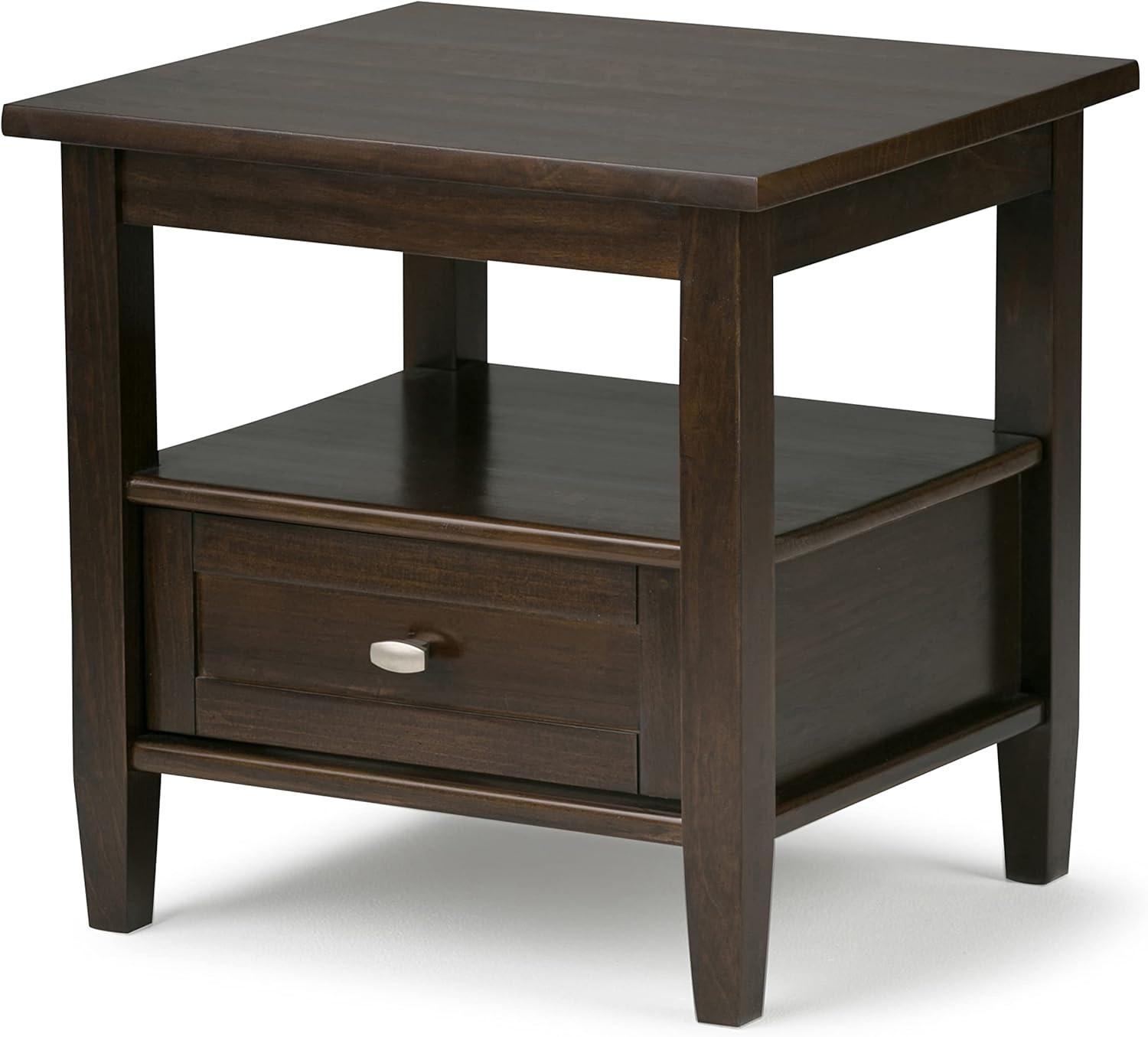 Tobacco Brown Rustic Solid Wood End Table with Storage