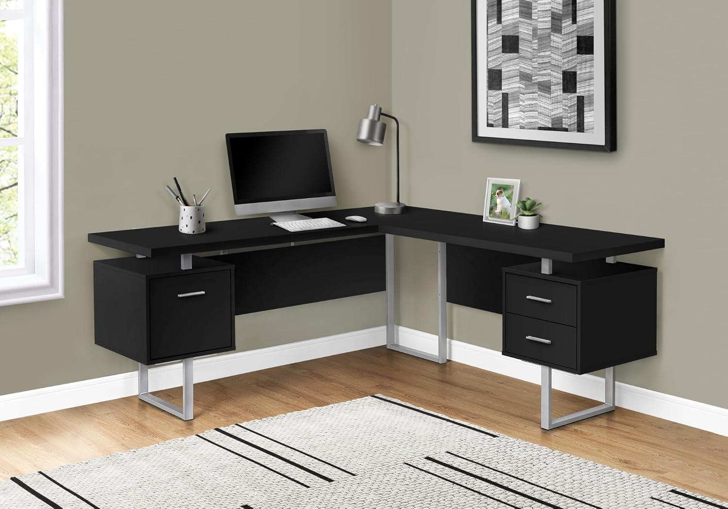 Monarch Specialties Computer Desk, Home Office, Corner, 70"L, L Shape, Work, Laptop, Black Laminate