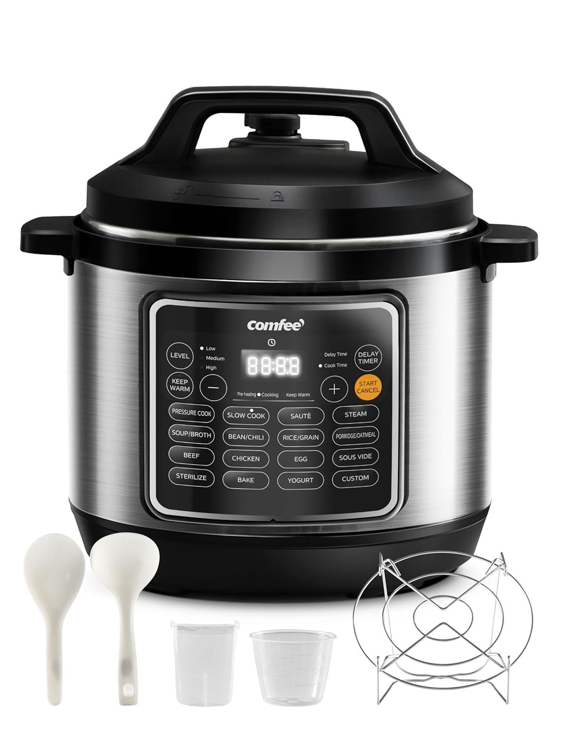 COMFEE’ Pressure Cooker 8 Quart with 16 Cooking Functions, Olla de Presion Non-Stick Pot Yogurt Maker Rice Cooker Slow Cooker Sauté Steamer, Healthy Ceramic Inner Pot