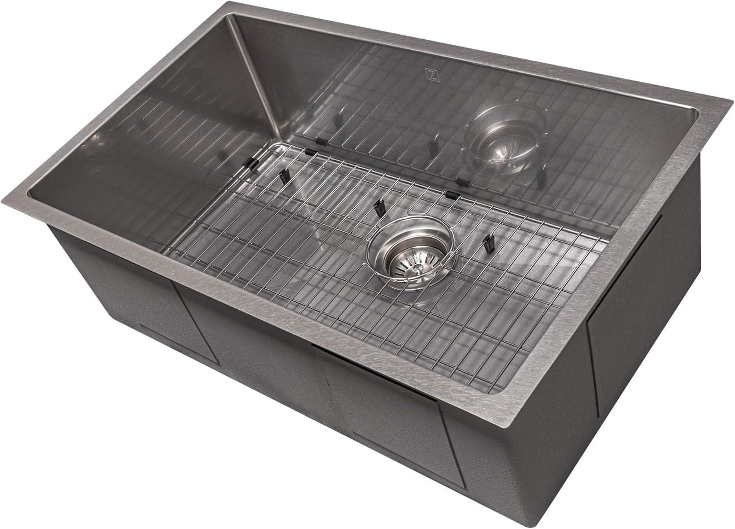 ZLINE 30 in. Meribel Undermount Single Bowl Satin Stainless Steel Kitchen Sink with Bottom Grid (SRS-30S)