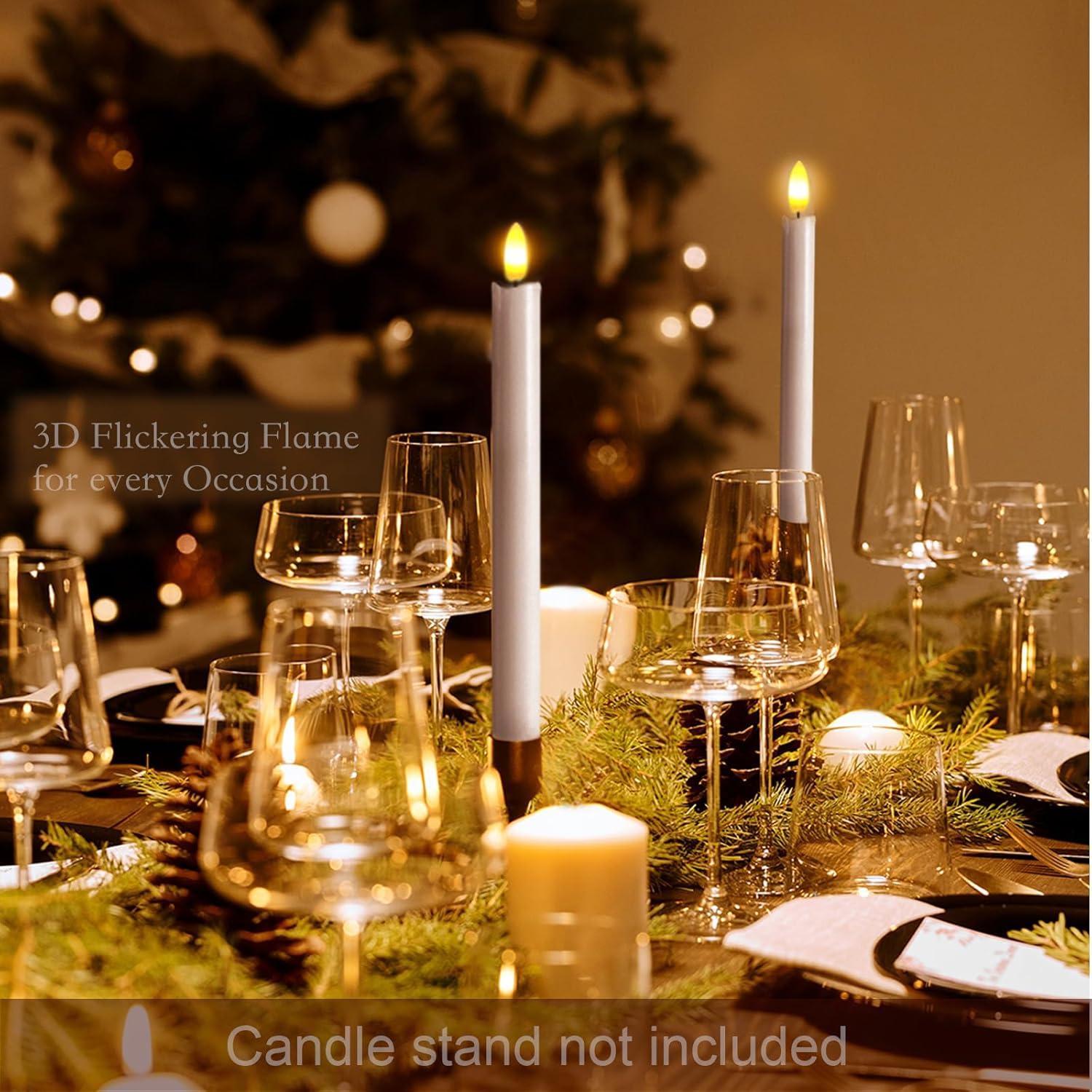 Remote Control Flameless Taper Candles, S/6 3D Flickering Battery Operated LED Window Candles Encased with Real Wax to Light Up Your Home