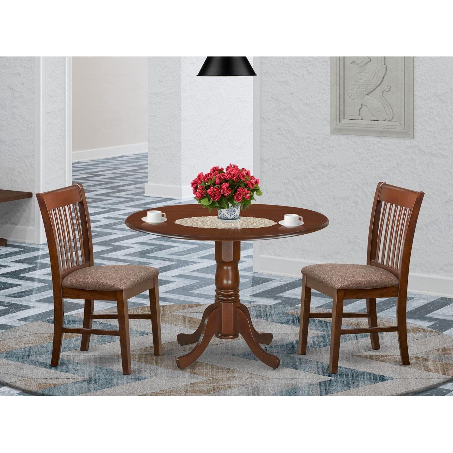 East West Furniture Dublin 3-piece Traditional Wood Dining Set in Mahogany