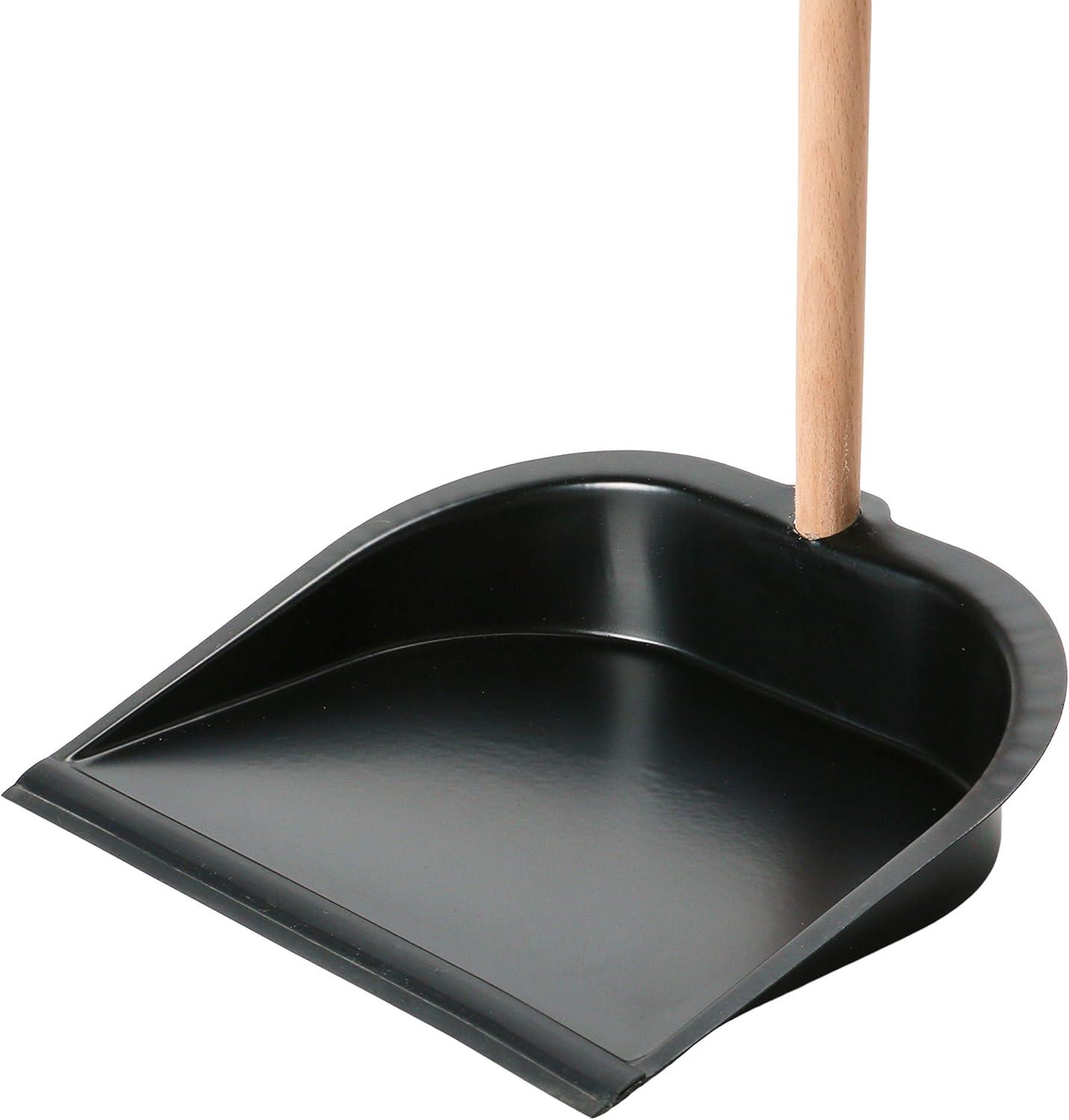 Creative Co-Op Beech Wood Broom & Standing Metal Dust Pan, Natural & Black, Set of 2