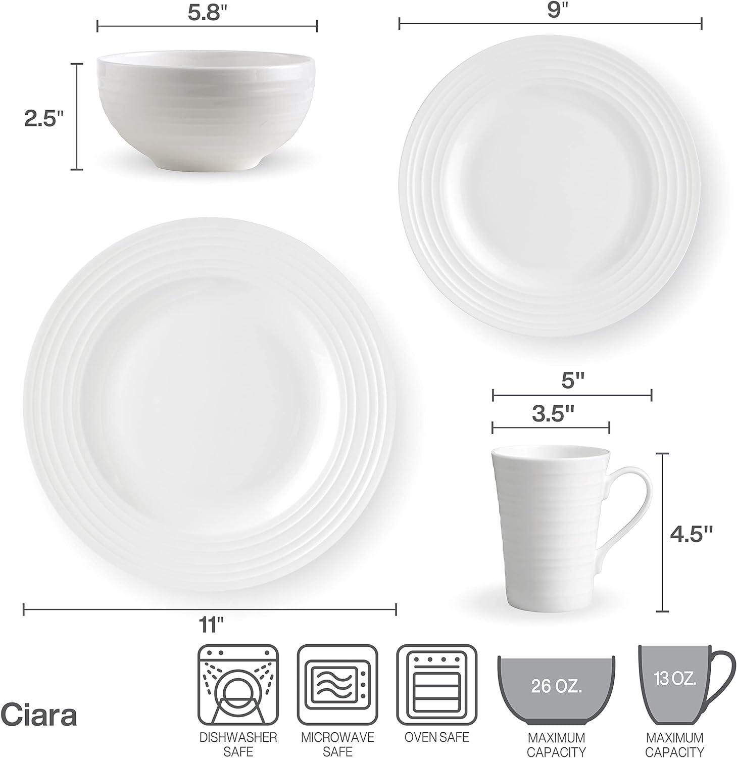 Ciara White Porcelain 16-Piece Dinnerware Set, Service for 4