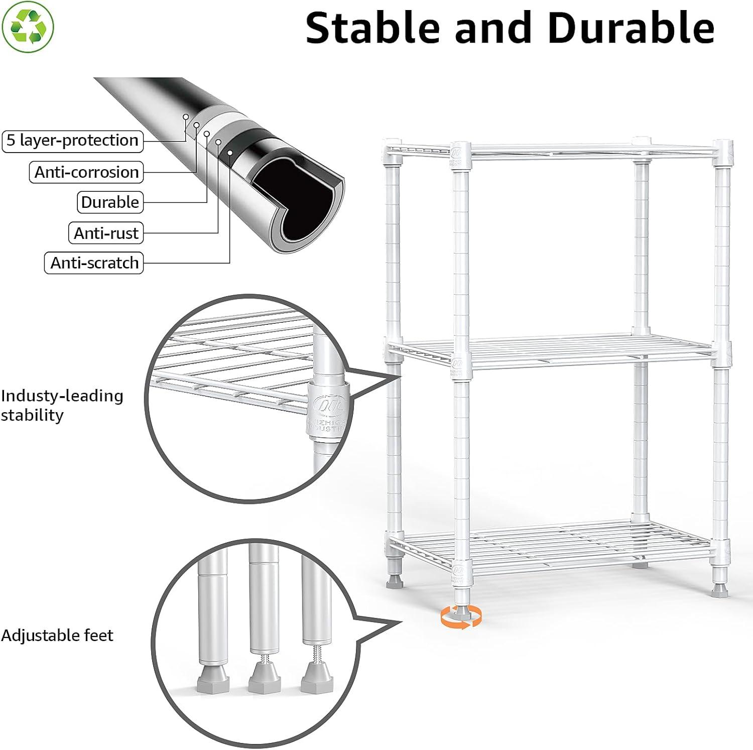 White Adjustable 5-Tier Steel Wire Utility Shelving Unit