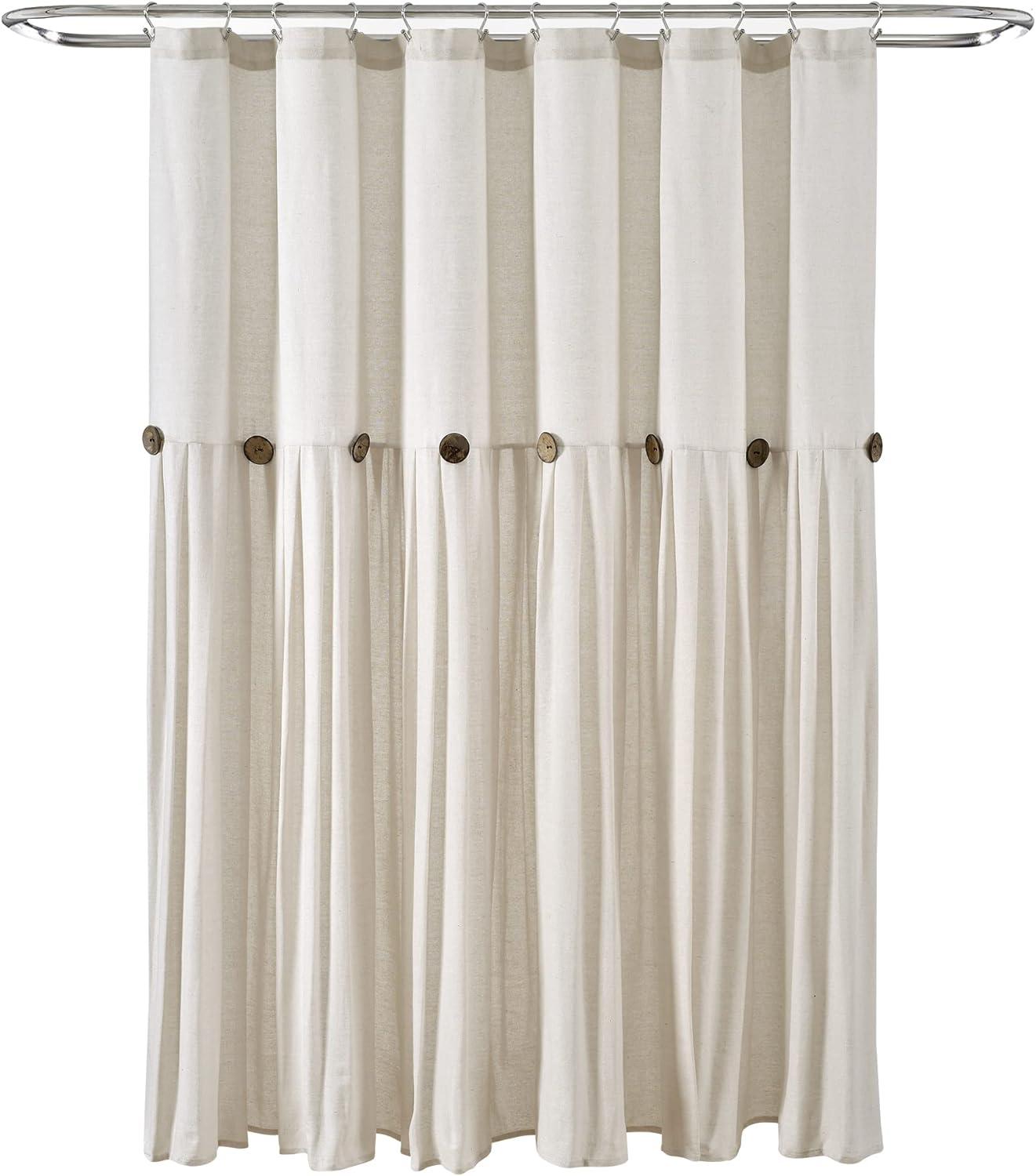 Linen Button Shower Curtain Off White Single 72X72