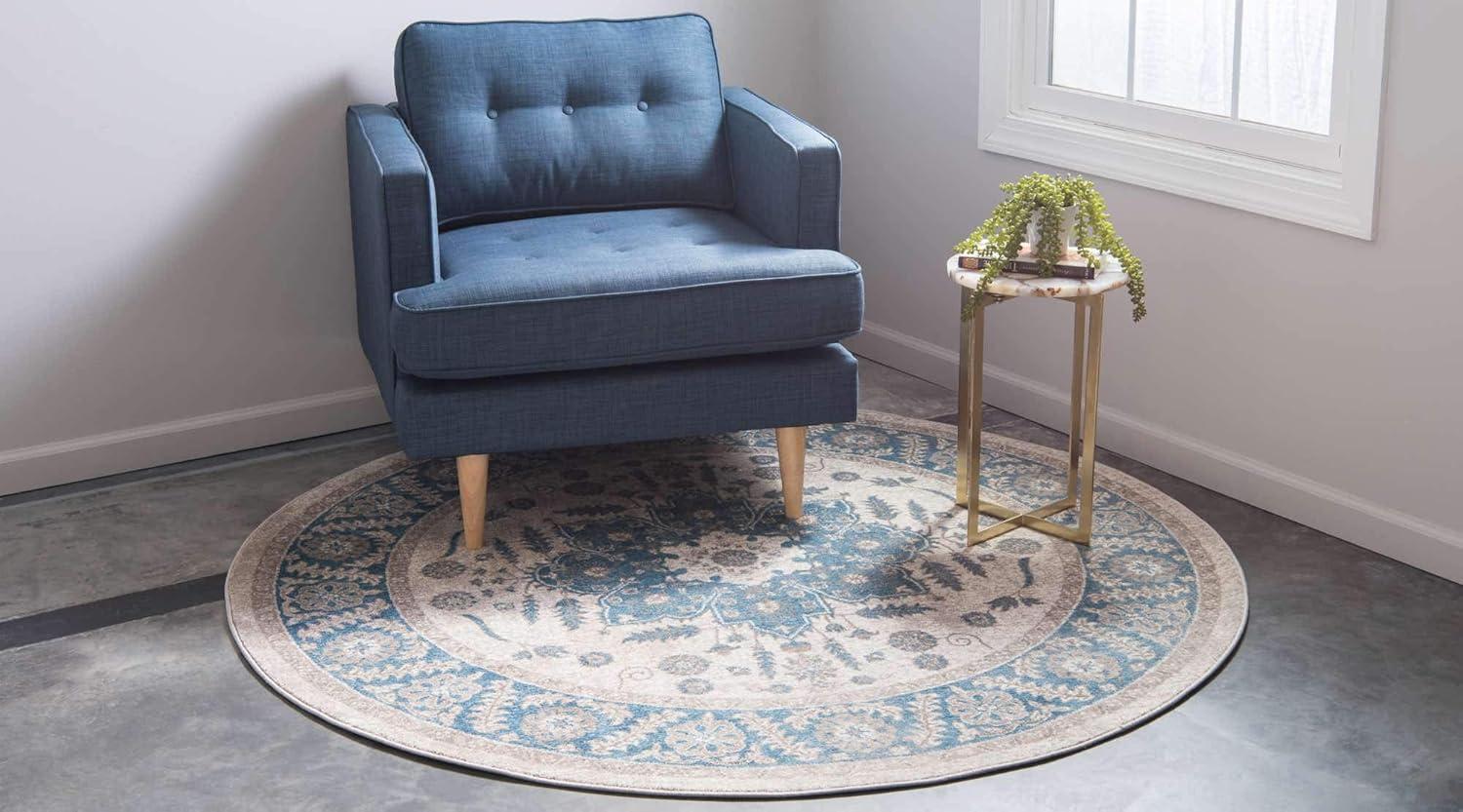 Unique Loom 4' 1 x 4' 1 Round Cream Salzburg Altstadt Area Rug