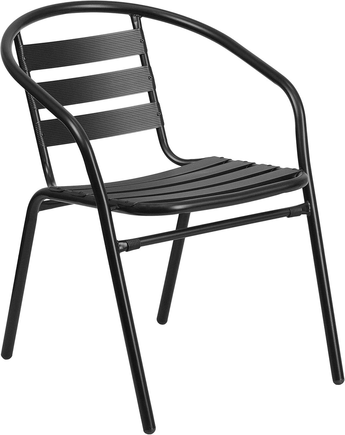 Flash Furniture Modern Aluminum Slat Back Stacking Outdoor Restaurant Chairs, Set of 4, Black