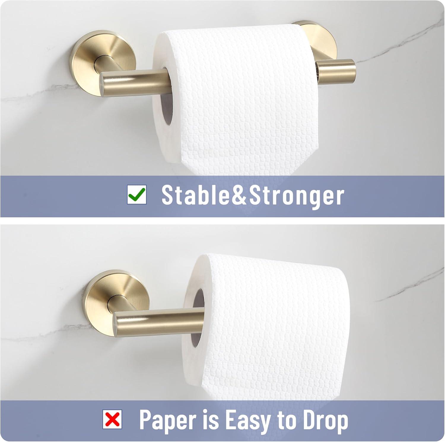 Fixsen Gold Toilet Paper Holder Bathroom Double Post Pivoting Tissue Roll Holder Stainless Steel and Zinc Alloy Wall Mount Detachable (Gold, 1)