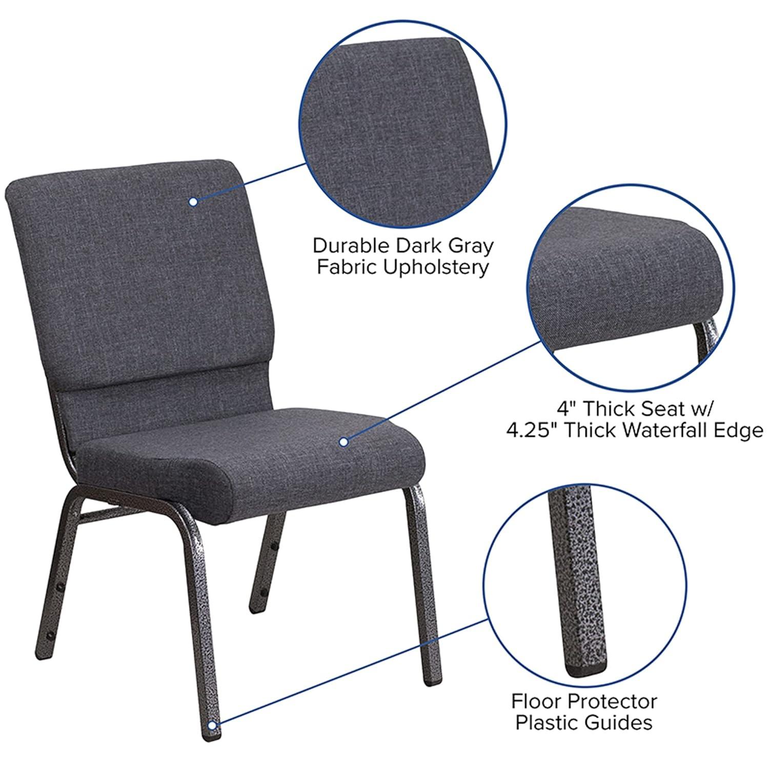 Flash Furniture HERCULES Series 18.5''W Stacking Church Chair in Dark Gray Fabric - Silver Vein Frame