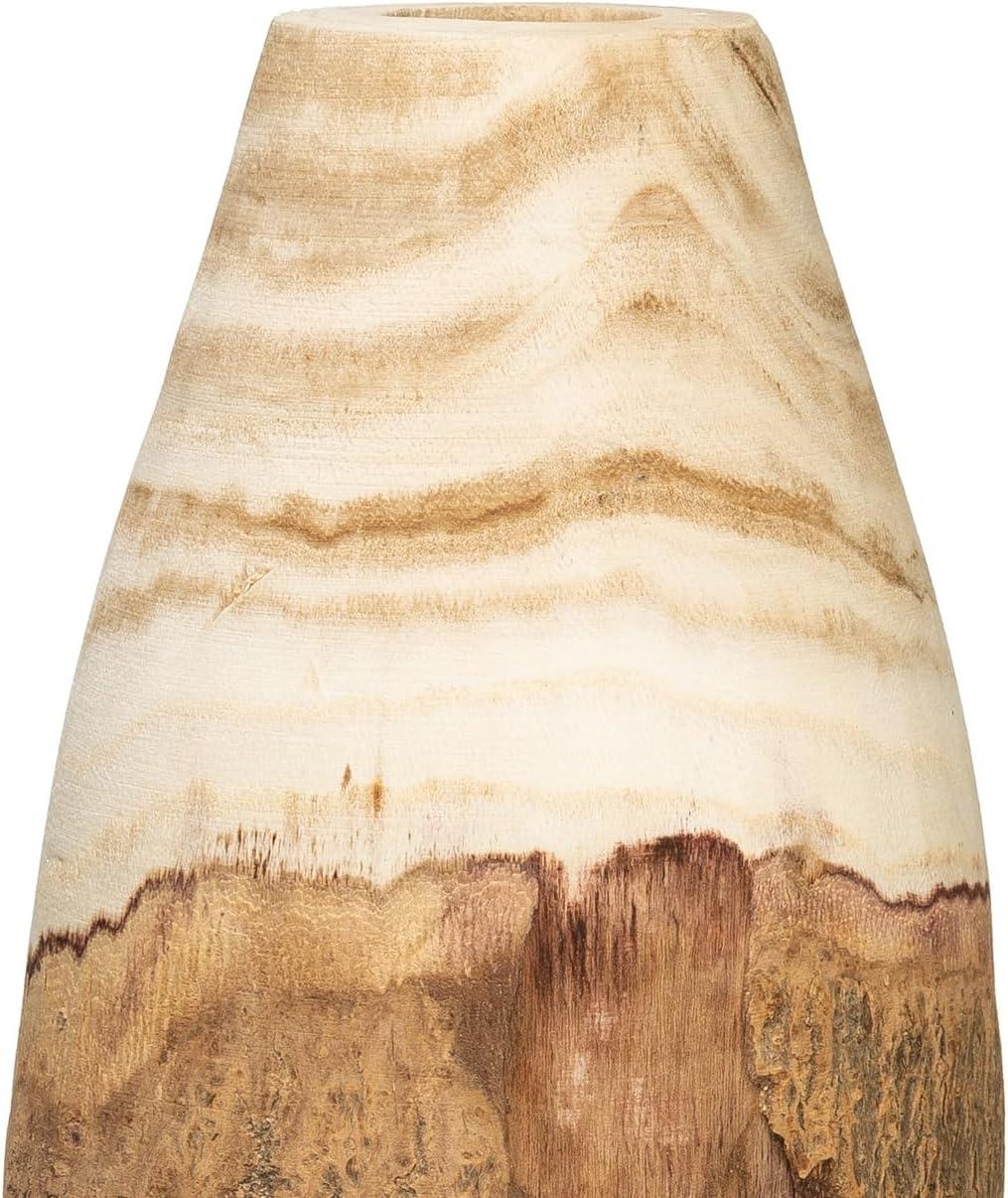 Creative Co-Op 13"H Carved Paulownia Wood Vase with Live Edge (Each one will vary)