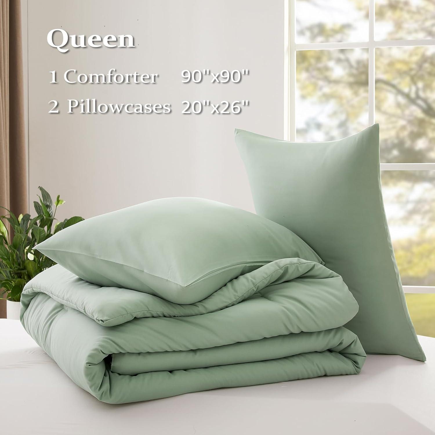 Sage Green Queen Microfiber Down Alternative Comforter Set